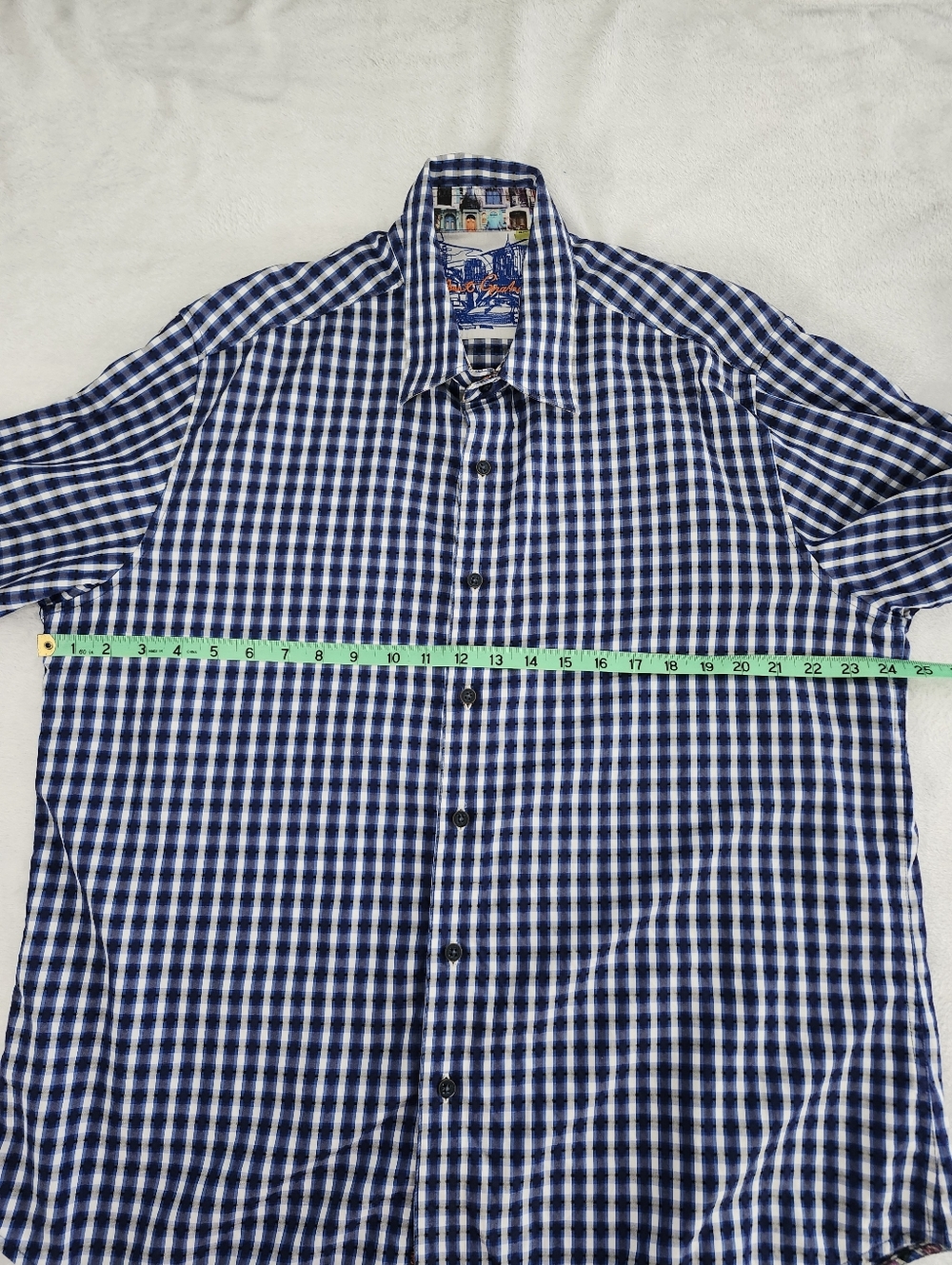 ROBERT GRAHAM Men's Classic Fit Shirt XL Blue Gingham Plaid Interior Print Cuffs - Picture 9 of 11